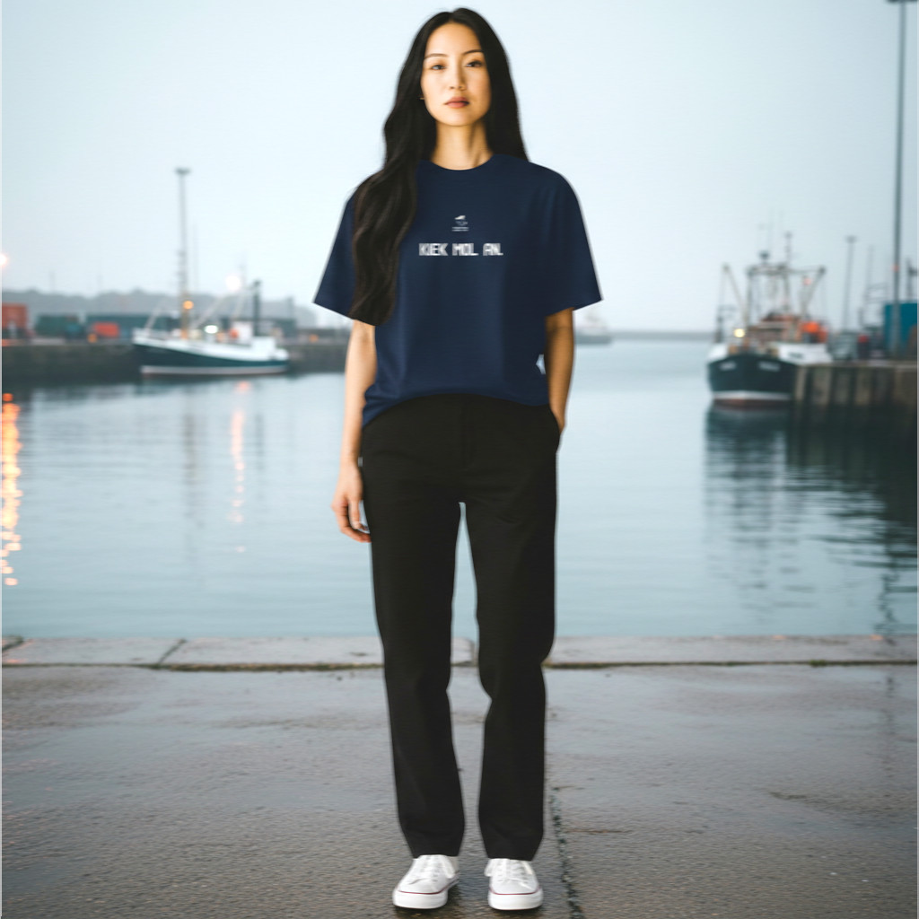 Fiedsche schnackt platt - T-Shirt Damen, navy, Kiek mol an