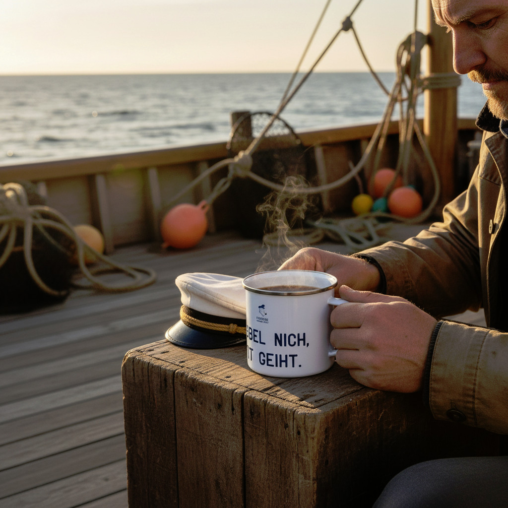 Fiedsche schnackt platt - Emaille-Tasse, klein, Sabbel nich, dat geiht