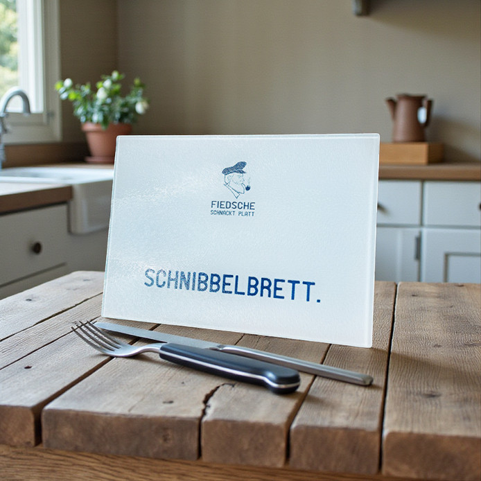 Fiedsche schnackt platt - Glasschneidebrett, Schnibbelbrett