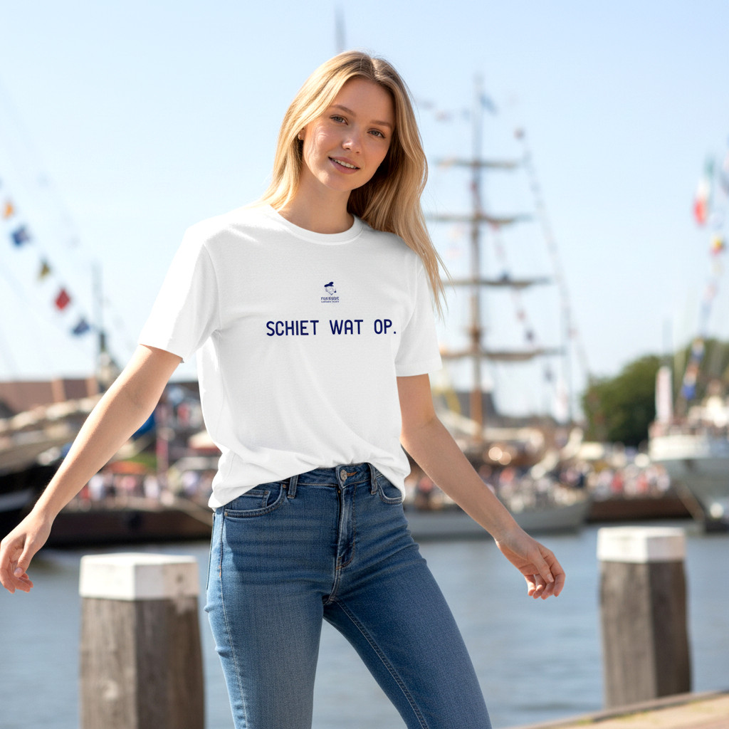 Fiedsche schnackt platt - T-Shirt Damen, weiß, Schiet wat op