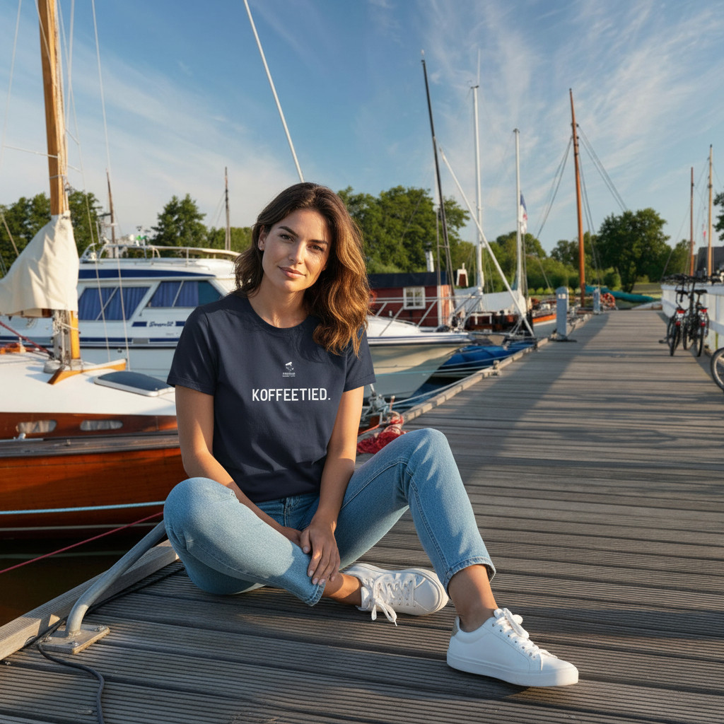 Fiedsche schnackt platt - T-Shirt Damen, navy, Koffeetied