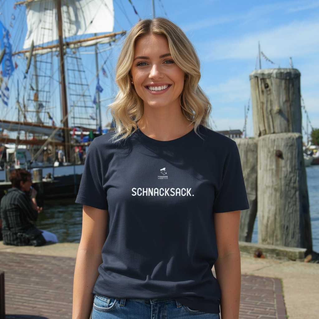Fiedsche schnackt platt - T-Shirt Damen, navy, Schnacksack