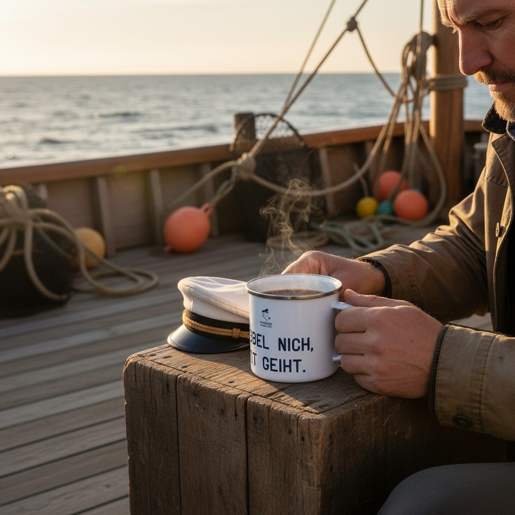 Fiedsche schnackt platt - Emaille-Tasse, groß, Sabbel nich, dat geiht