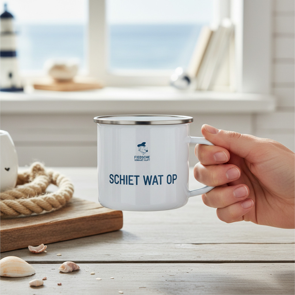 Fiedsche schnackt platt - Emaille-Tasse, klein, Schiet wat op