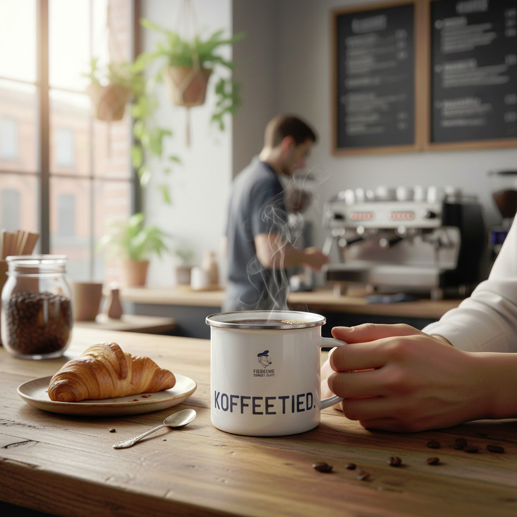 Fiedsche schnackt platt - Emaille-Tasse, groß, Koffeetied